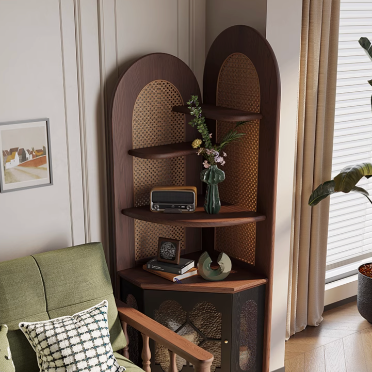 Arched Rattan Corner Cabinet